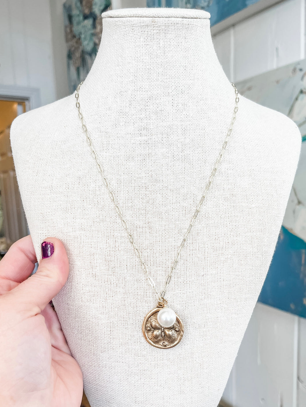 Butterfly + Pearl Necklace- The Gilded Mosquito
