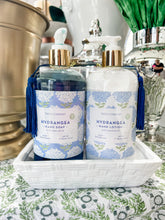 Load image into Gallery viewer, Hydrangea Fresh Garden and Greens Scented Soap and Lotion Set in Ceramic Tray (bottles are refillable)
