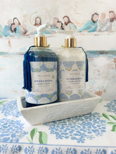 Load image into Gallery viewer, Hydrangea Fresh Garden and Greens Scented Soap and Lotion Set in Ceramic Tray (bottles are refillable)
