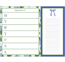 Load image into Gallery viewer, 11x8.5 Hydrangea and Bow Weekly Overview Notepad + perferated list

