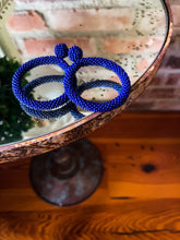 Load image into Gallery viewer, Beaded blue hoops
