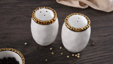 Load image into Gallery viewer, Gold and white salt and pepper shaker set
