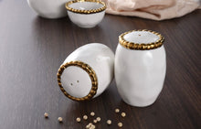 Load image into Gallery viewer, Gold and white salt and pepper shaker set
