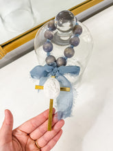 Load image into Gallery viewer, Mary and Jesus Cameo on Cross Glass/Wood Blessing Beads

