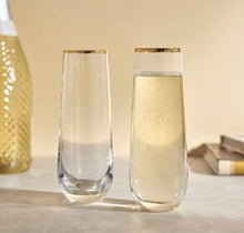 Load image into Gallery viewer, Stemless champagne flute with gold rim
