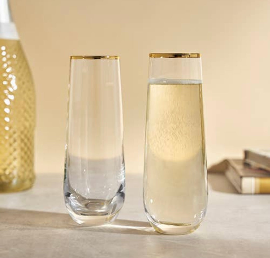 Stemless champagne flute with gold rim