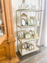 Load image into Gallery viewer, Gold bamboo and marble shelving unit

