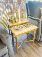 Load image into Gallery viewer, Gold and cream wooden nesting tables
