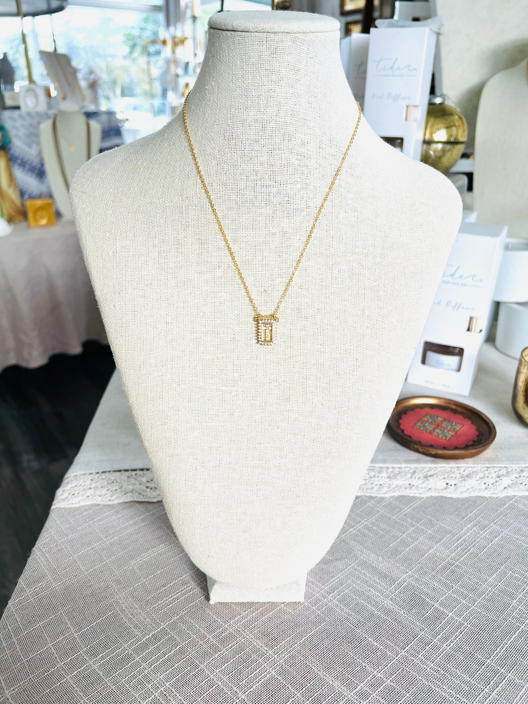 Rectangle pave Cross necklace